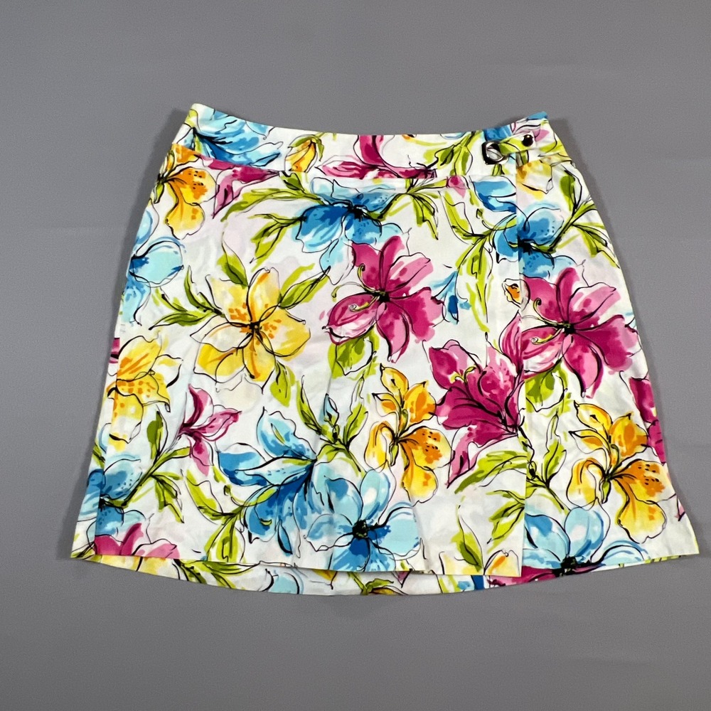 Versailles Wrap Skort Womens 12 Multicolor Watercolor Floral Cotton Stretch